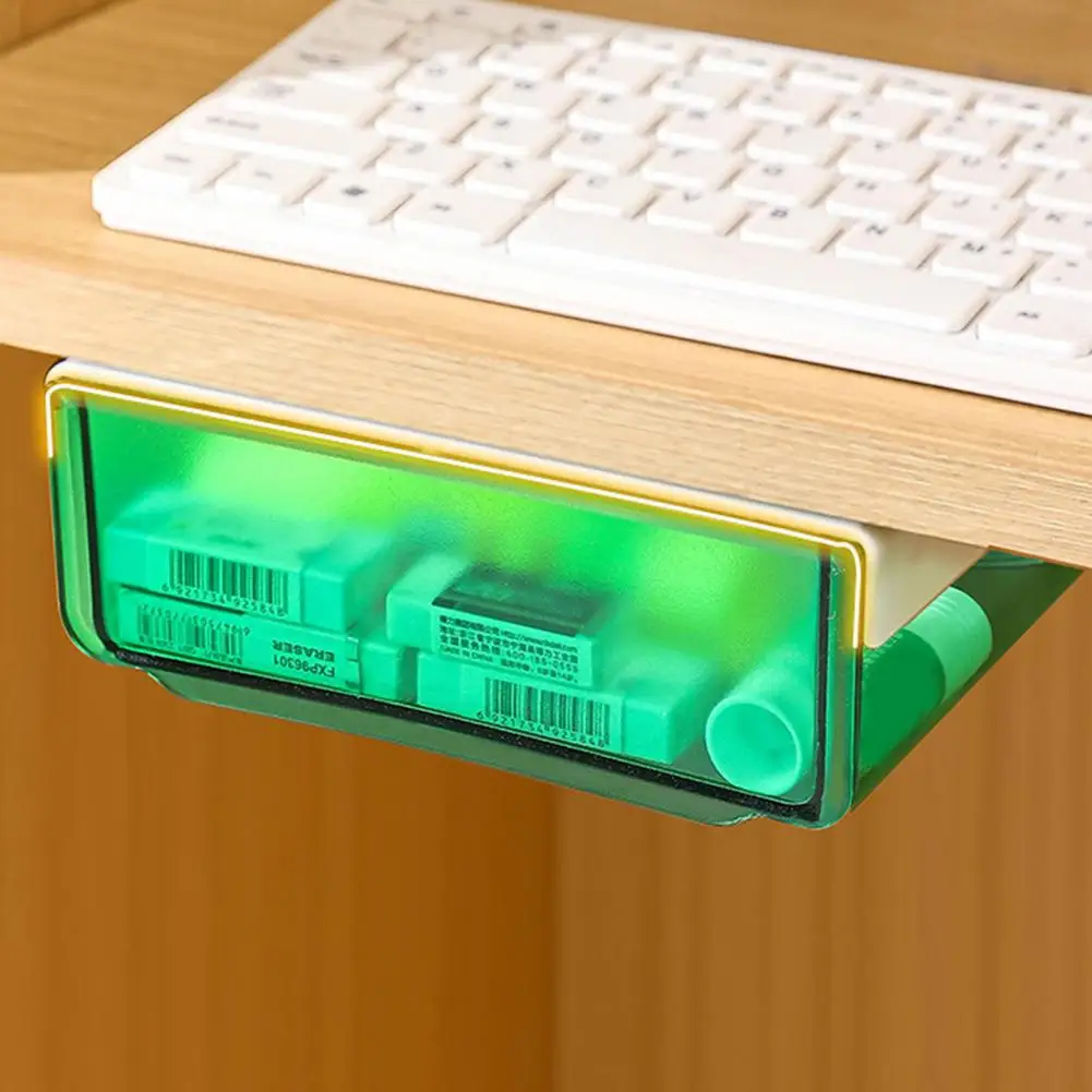 1 Set Practical Attachable Slide-out Drawer Plastic under Desk Drawer Self-Adhesive under Desk Drawer Table Supply