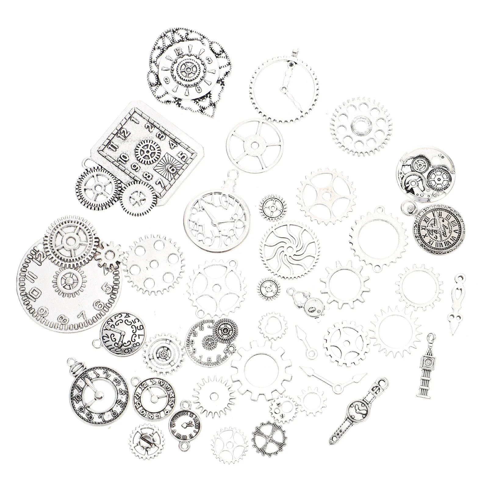 40 Pcs Jewelry Accessories Vintage Decor Steampunk Gears DIY Bag Charms Clock Decorative Decors Metal Retro Watch Dial