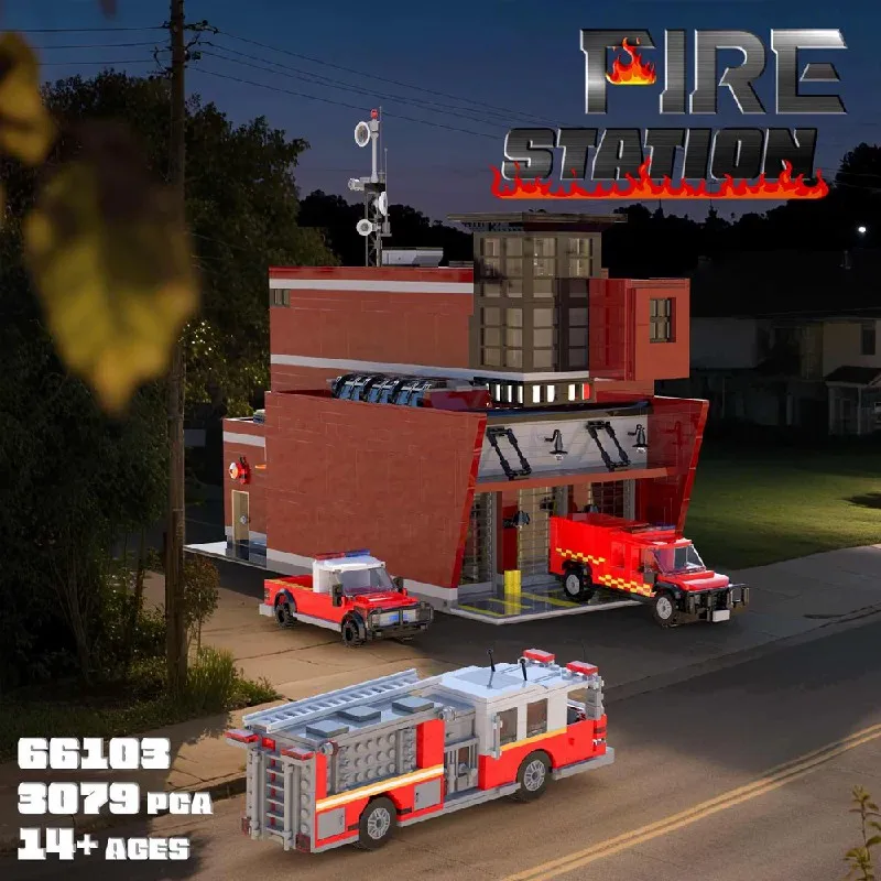 Feuerwehrstation Gebäude-Sets Stadt-Architektur Modulare Gebäude-Bausteine Montage-Modellbausatz DIY Spielzeug Erwachsenen-Geschenke 3079 Teile