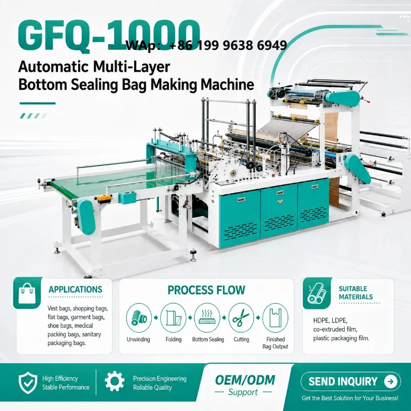 GFQ-1000 30-140PCS/min 7KW Fully Automatic Multi-layer Multi Line Hot Sealing and Cold Cutting Bag Making Machine for Handbags