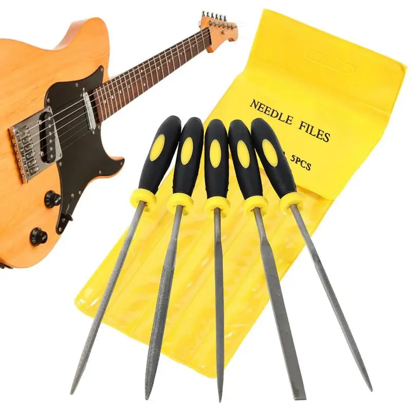 Fret End soyunma dosya 5 adet gitar Fret yastık taşlama onarım dosya iğne somun gitar Fret dosya seti delik yuvası dosyalama gitar