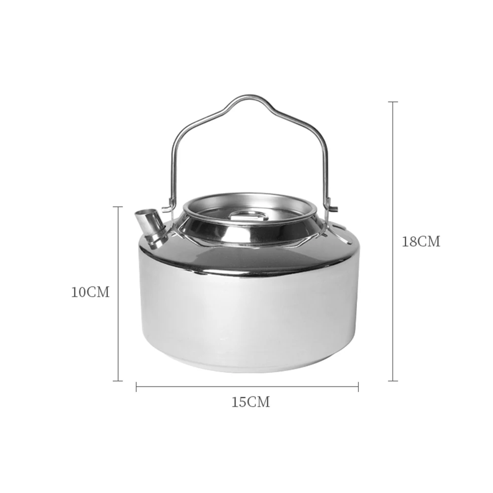 1.2L Outdoor Camping Kettle Stainless Steel Lightweight Portable Backpacking Hiking Campfire Water Teapot Coffee Pot