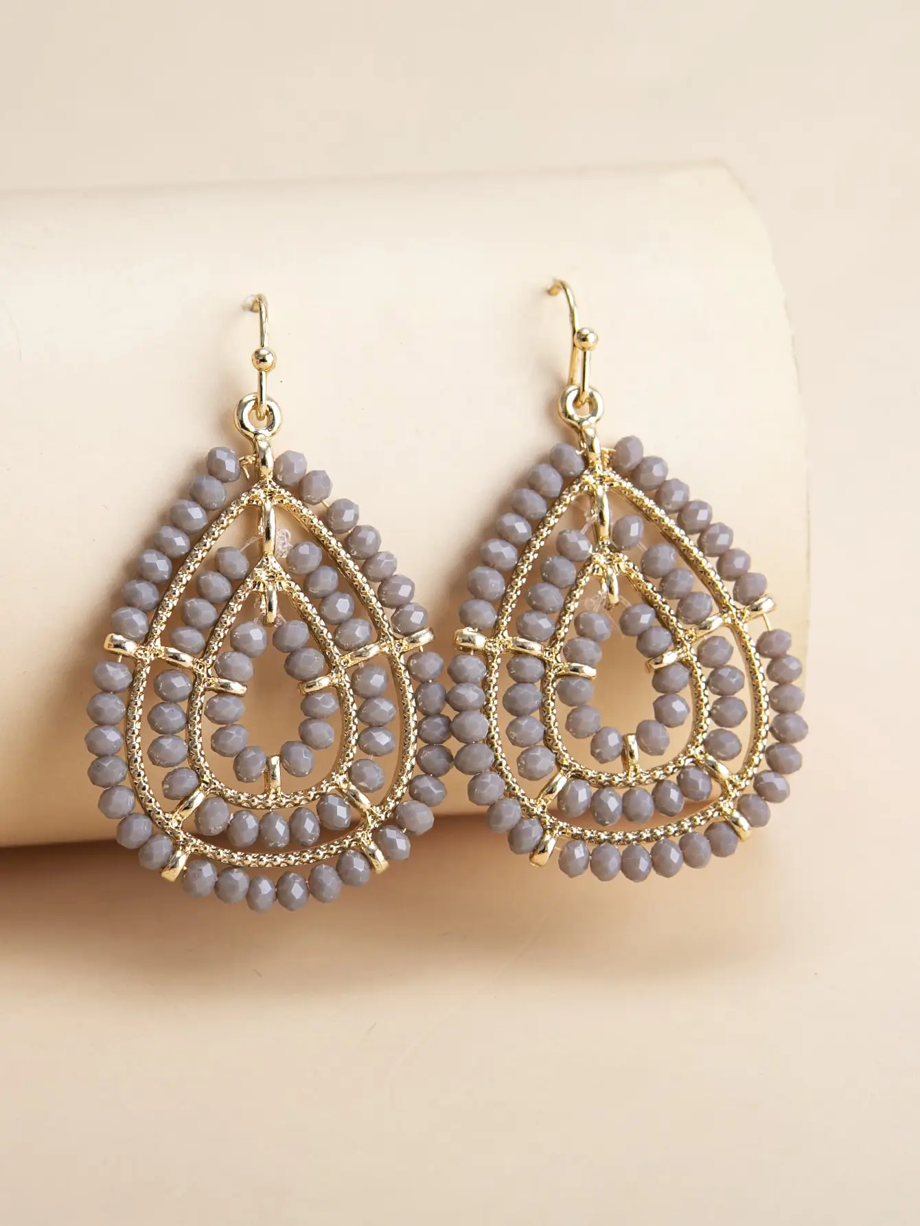 

1 Pair High-End Luxury Handmade Beaded Woven Teardrop & Round Earrings In Grey, Black, Green, Pink, White, Orange, Purple, Champagne Colors, Bohemian Style Suitable For Daily, Vacation, Party, Gift