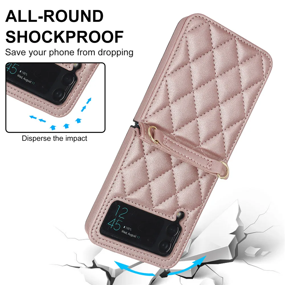 Luxury Crossbody Leather Case For Samsung Galaxy Z Flip 7 6 5 4 3 5G Long Rope Lanyard Shockproof Bumper Lens Protector Cover