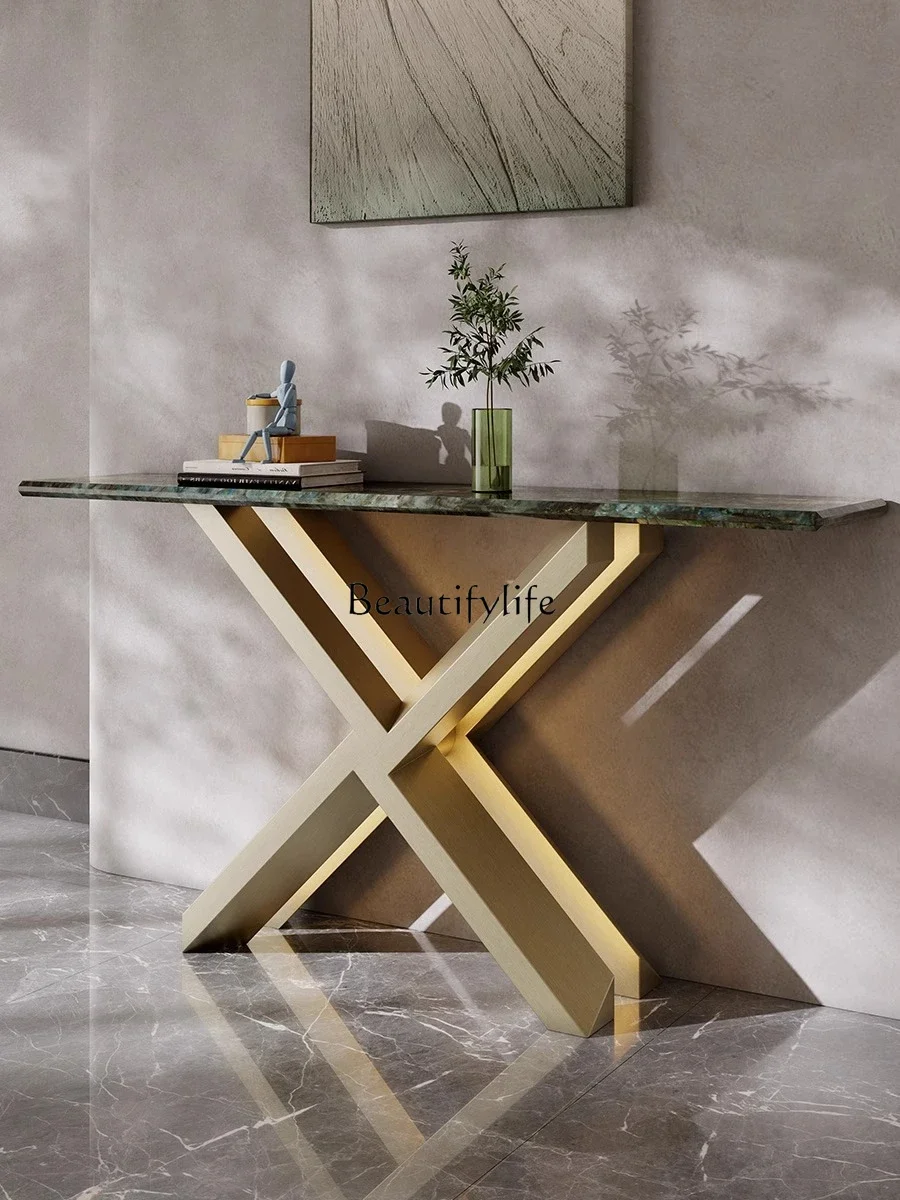 

02 Italian light luxury entrance table creative high-end luxury stone entrance frame against the wall decoration simple