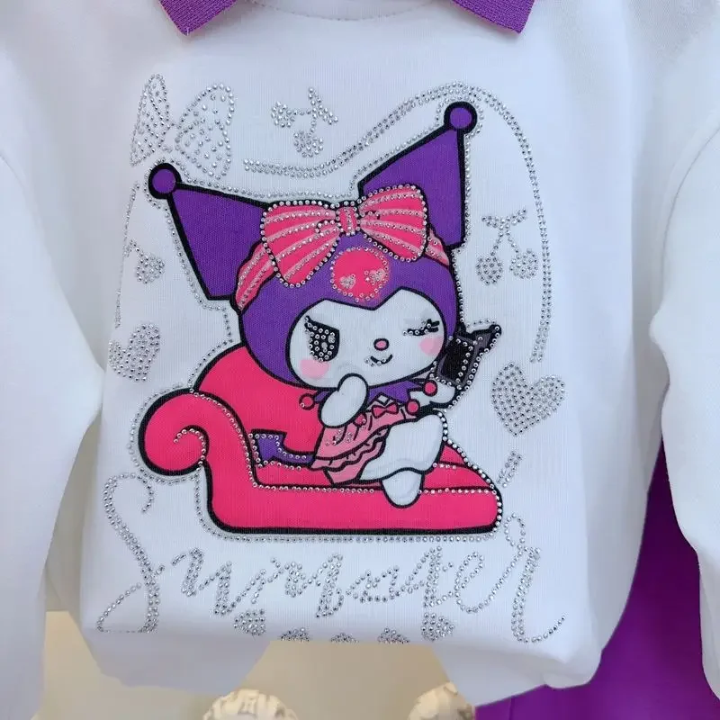 Ensemble pull et pantalon de survêtement Kawai Sanrios Anime Kuromi pour enfants, t-shirt à manches longues, pull de sport pour fille imbibé, vêtements pour enfants, mode, 2 pièces