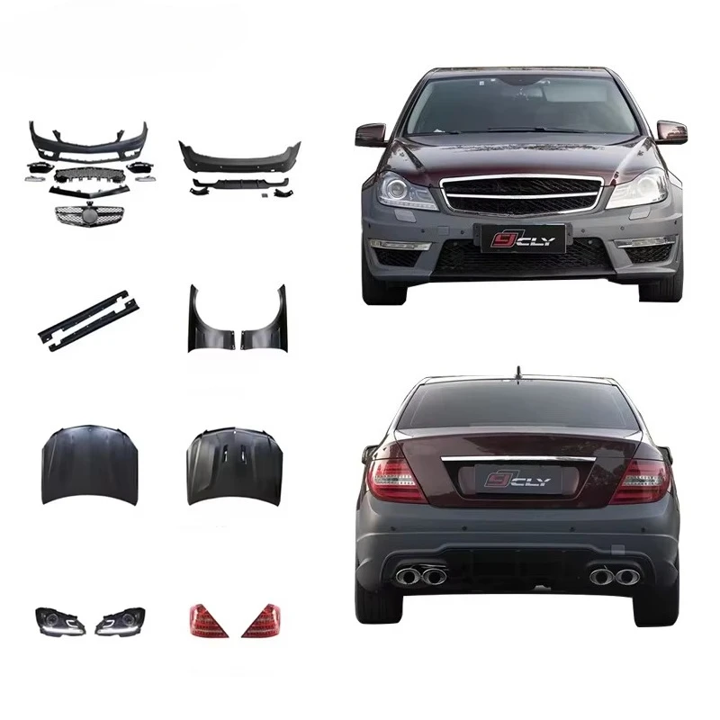 Car Body Kit for C-class W204 Old Upgrade New C63 Body Kit Front Bumper Grille Diffuser Hood Fender Headlight Taillight