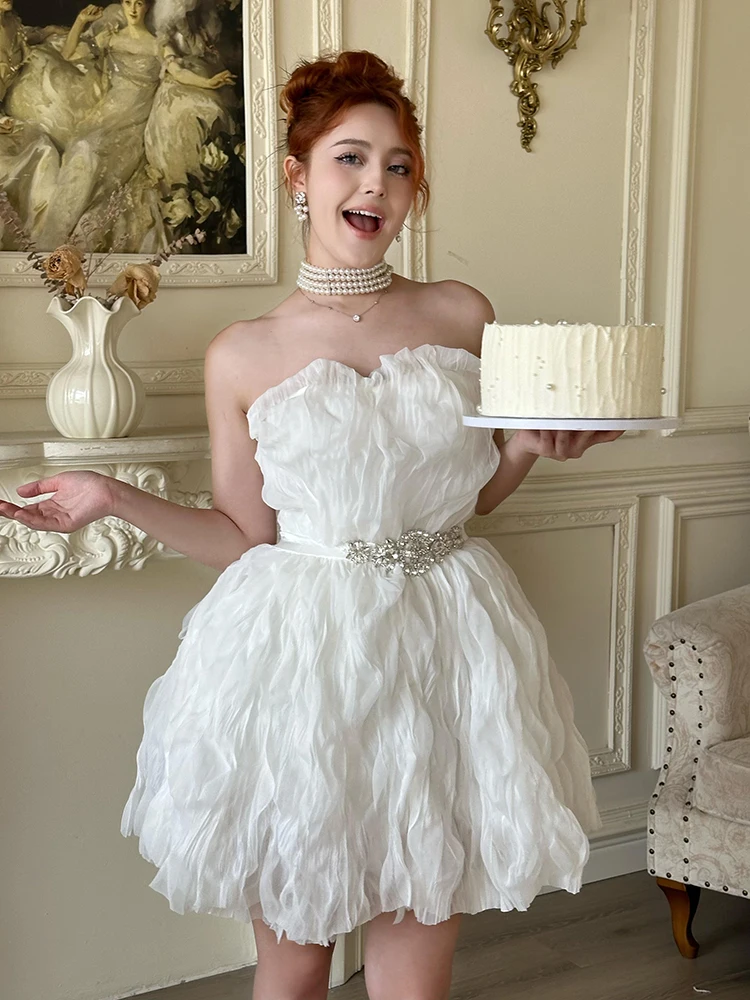 REDDACHiC المرأة القوس قطار توتو ثوب الماس حزام الأبيض الدانتيل يصل حمالة مشد فستان قصير الأميرة عيد ميلاد ملابس للحفلات #2