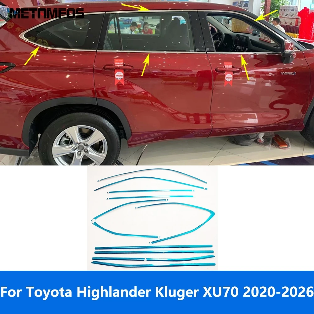 

For Toyota Highlander Kluger XU70 2020-2025 2026 Upper+Lower Window Sill Window Frame Cover Molding Trim Accessories Car Styling