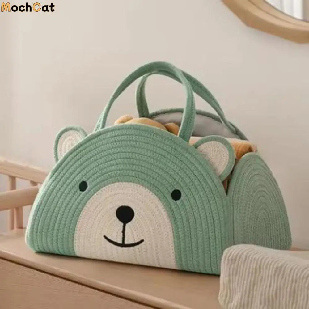 

Portable Cotton Rope Baby Diaper Bag Bear Pattern Handheld Mommy Bag Large Capacity with Handle Diaper Organizer Nursery Use