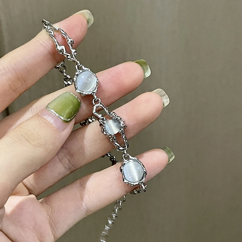 1pc Y2K INS Korean Fashion Tassel Pendant Bracelet Pulseras Gift Kiss Jewelry Kpop Titanium Steel Moonstone Bracelet For Women view 2