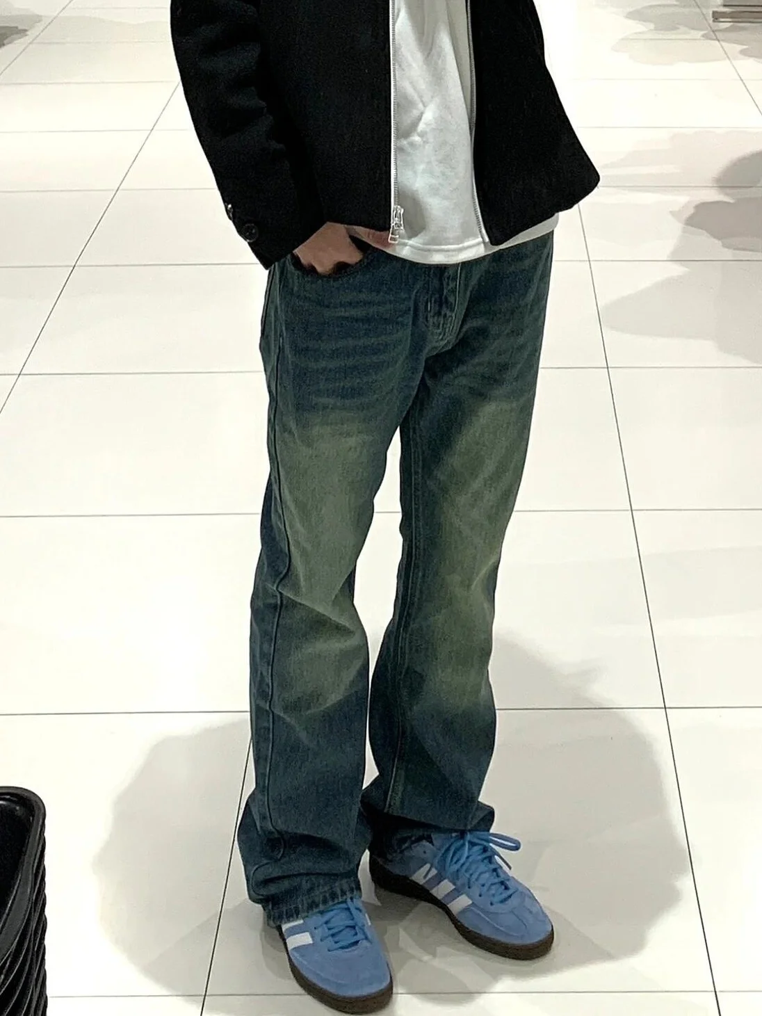 

Vintage American High Street Blue Slim Fit Micro Flared Jeans Men Straight Casual Pants 57 Sle mid Waist Denim Jeans