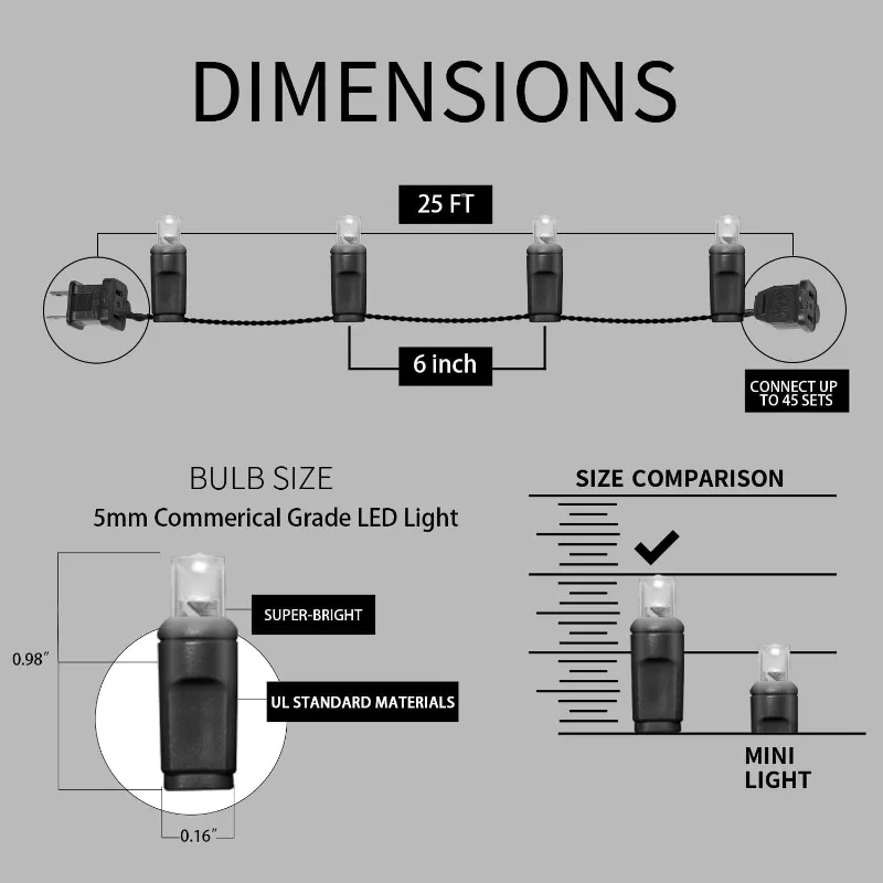 25ft 50 Counts Multi LED Christmas Lights - Commercial Grade Multi Christmas Lights Outdoor Waterproof,LED Lights 5mm Wide Angle