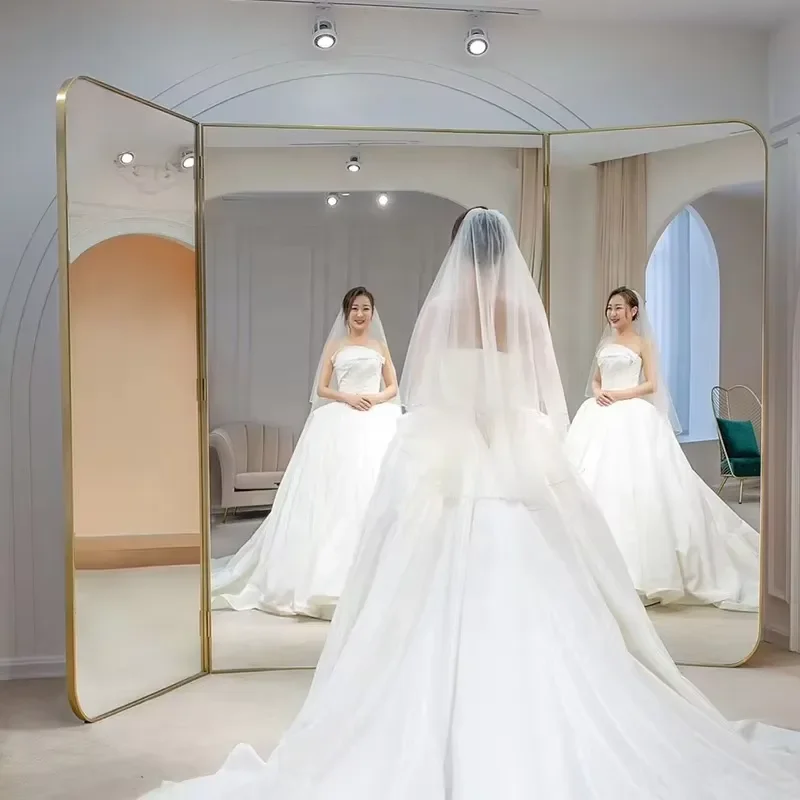 Custom Large Boutique Wedding Dress Standing Mirror Fitting Room Metal Stainless Steel Full Length Floor Mirror for Bridal