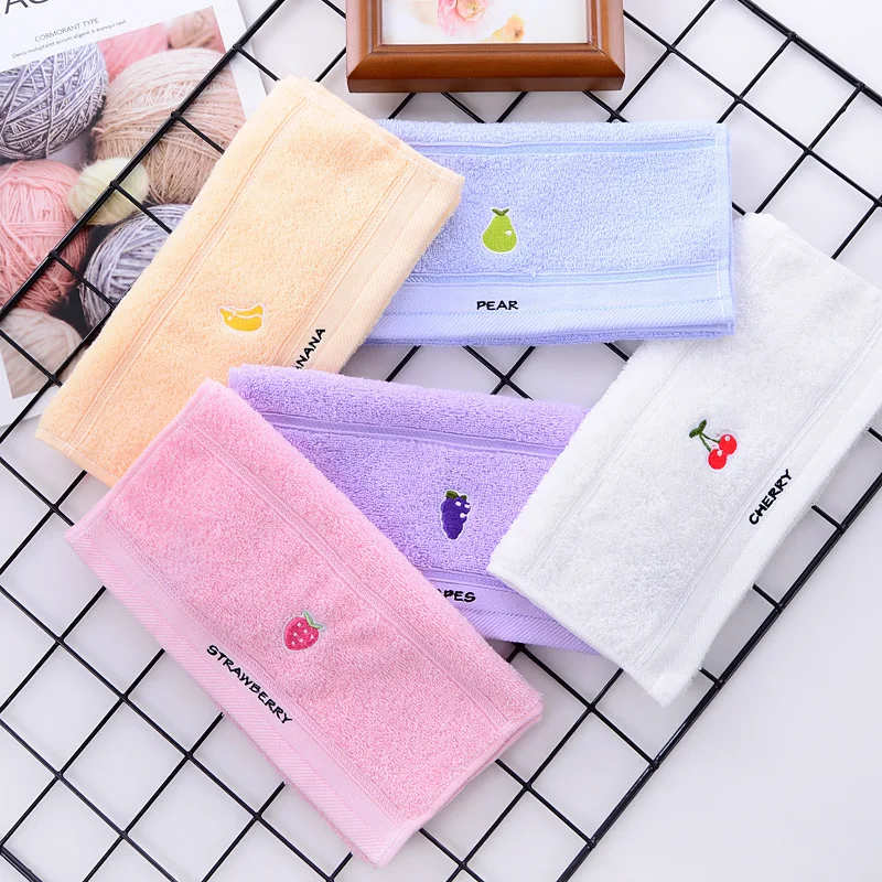 Fruit Themed Embroidered Hand Towels (Set of 5) - Soft Cotton Material, Ultra Absorbent & Quick-Drying for Face & Daily Use