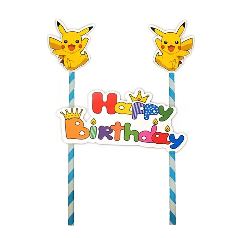 1Set Pokemon Cake Flag Cute Anime Character Pikachu Charmander Squirtle Flag Children\'s Birthday Party Dessert Decoration Toy