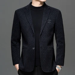 Autumn Winter Men Elegant Padded Blazers Coffee Navy Personality Pattern Suit Jackets Male Slim Fit Tailored Outfits Garments