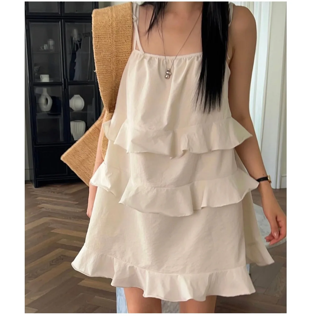 Doce bonito verão chique alça feminina dr em camadas bolo saia commute sle sem marca outro material 00% saia de gaze