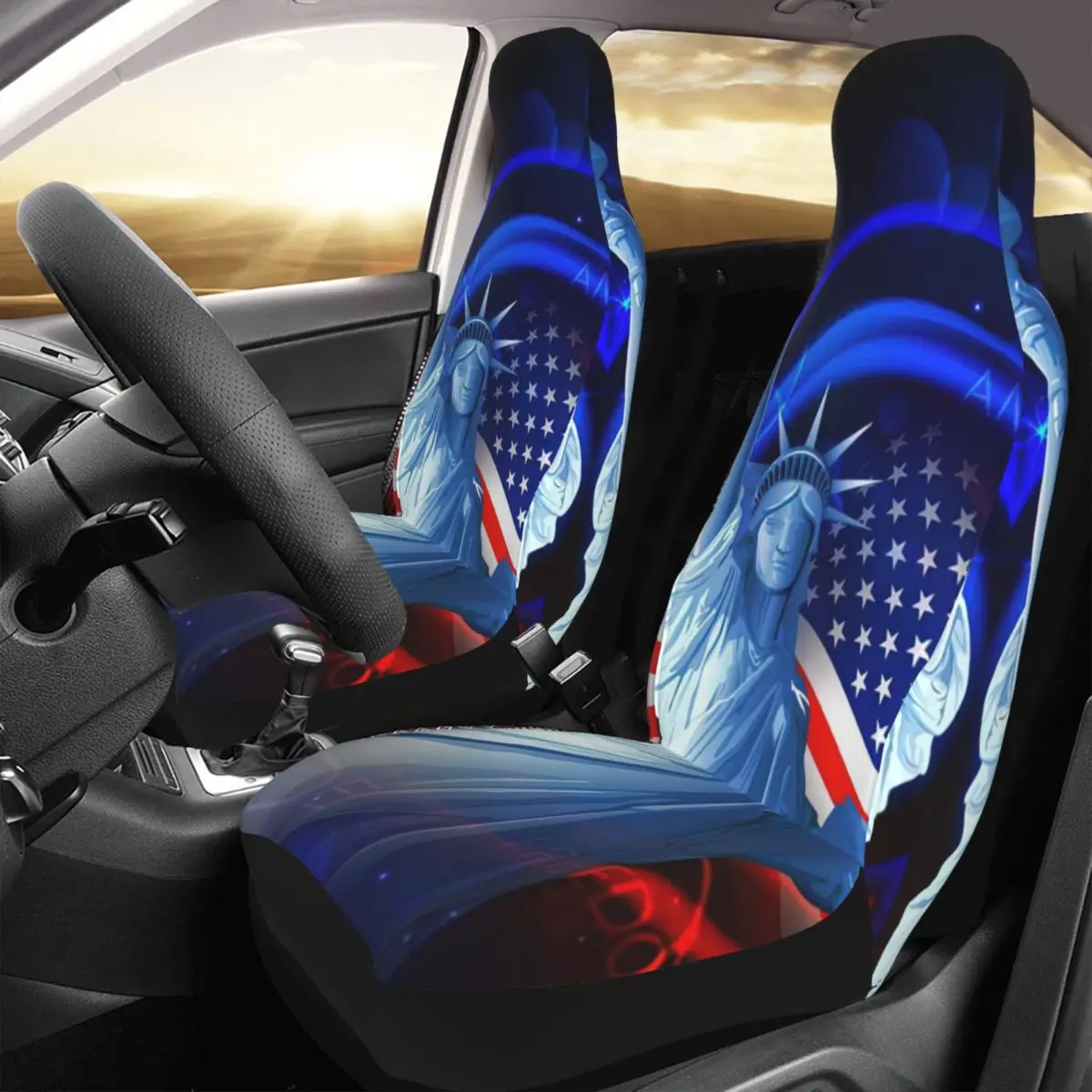 

Statue Of Liberty Car Seat Cover Custom Printing Universal Front Protector Accessories Cushion Set