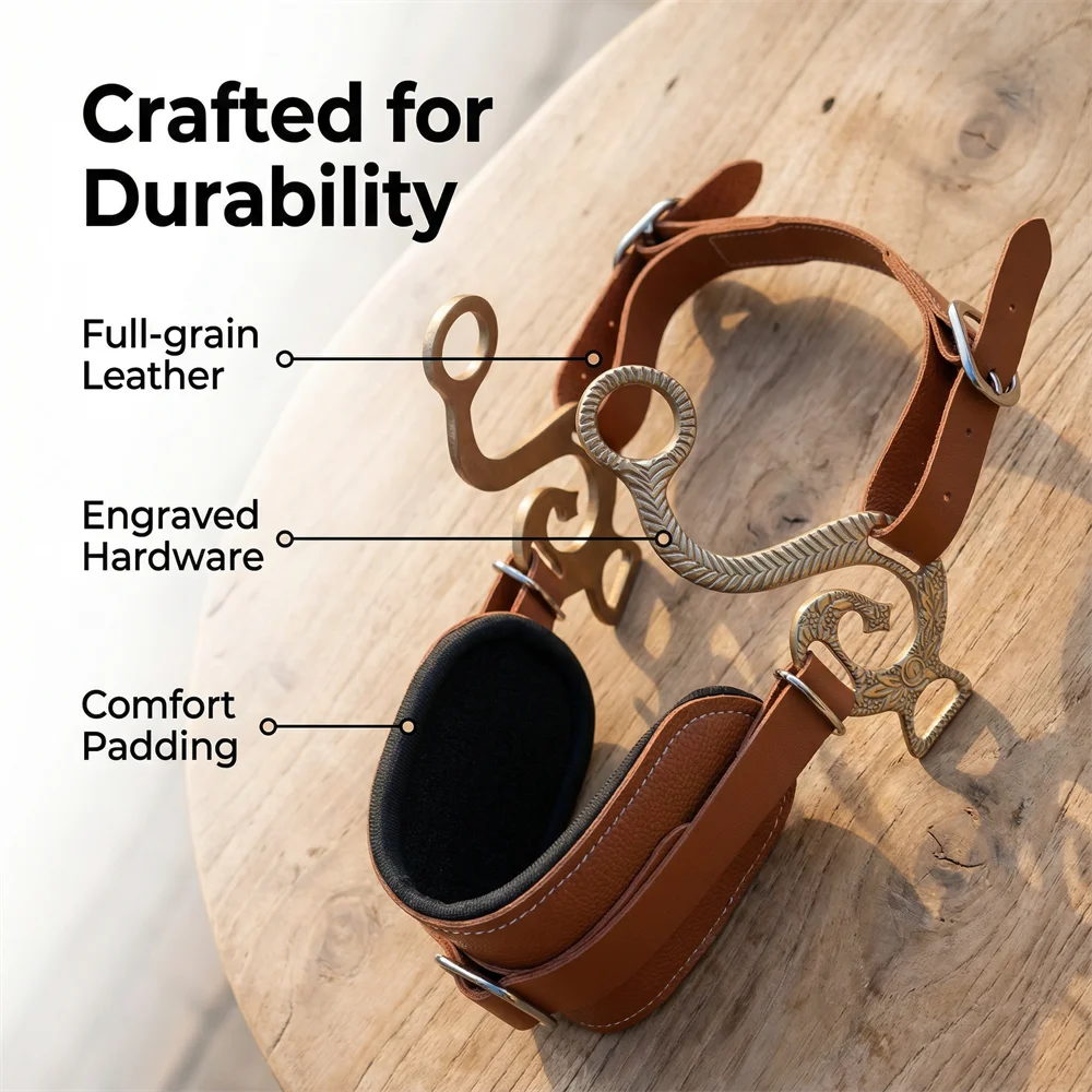 فرقة هاكامور الاحترافية للحصان، مبطنة وقابلة للتعديل مع سلسلة كبح تعزز راحة الركوب مظهرًا من الجلد البني