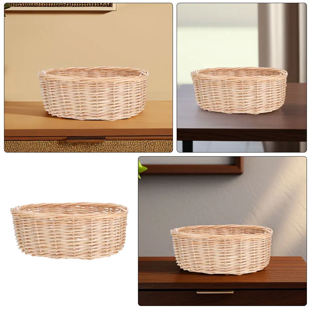Natural Handwoven Wicker Bread Basket Multi-Purpose Serving Storage Tray for Kitchen Table Fruit Snacks Picnic Display view 3