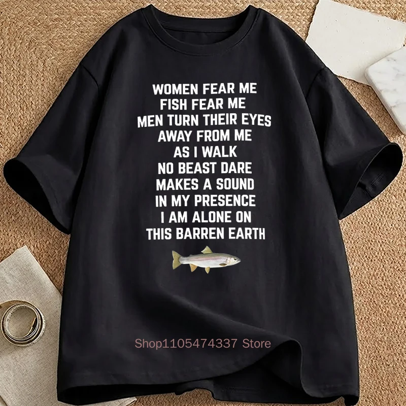 Fear Fish Pattern Print T-shirts for Women Summer Casual Fashion Streetwear Y2K Tops Crew Neck Short Sleeve Comfort Tees