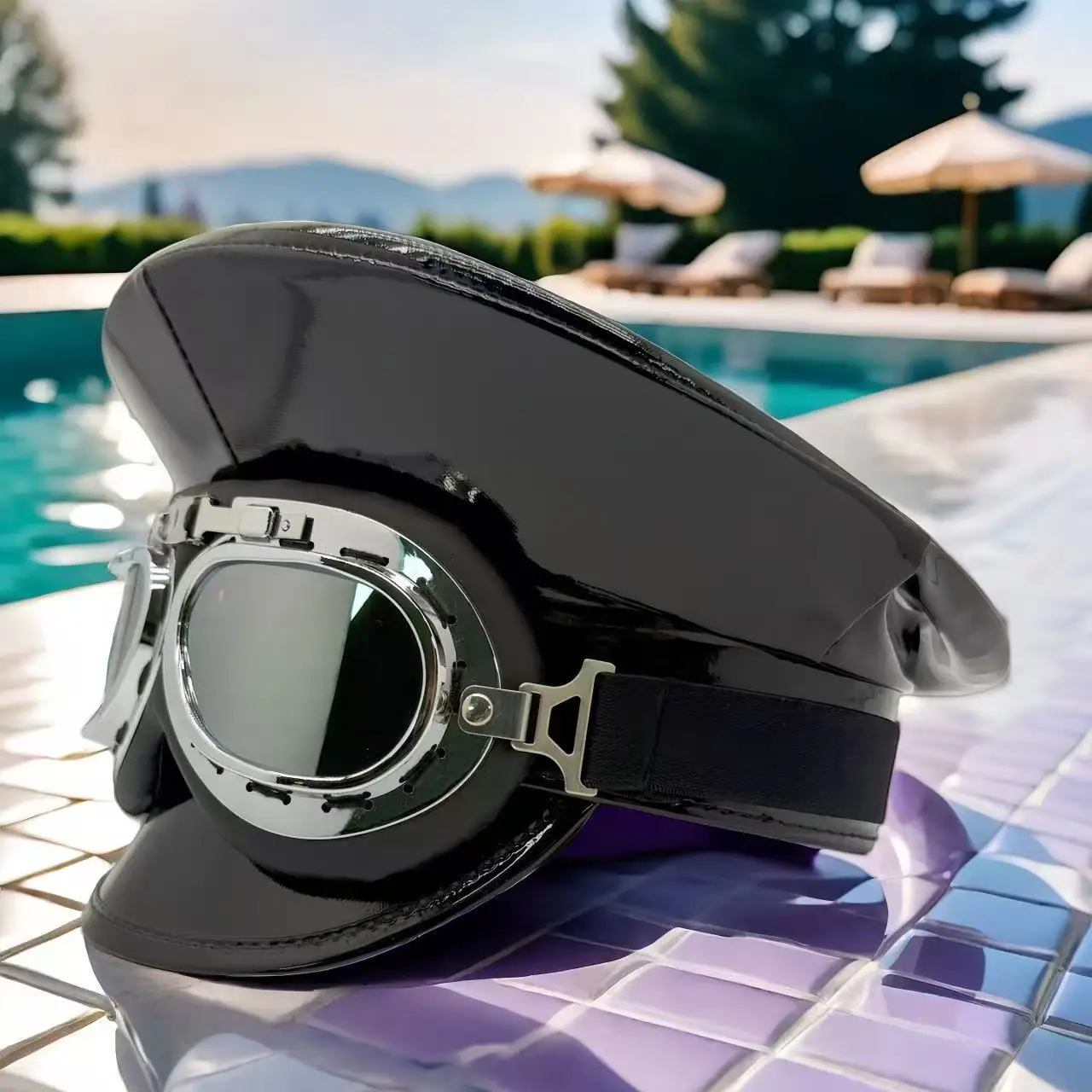 HongLuan Laser lederen kapiteinshoed Strass en militaire petten voor dames, Rave Festivals Accessoires & Feestpet Man Cosplay Fem