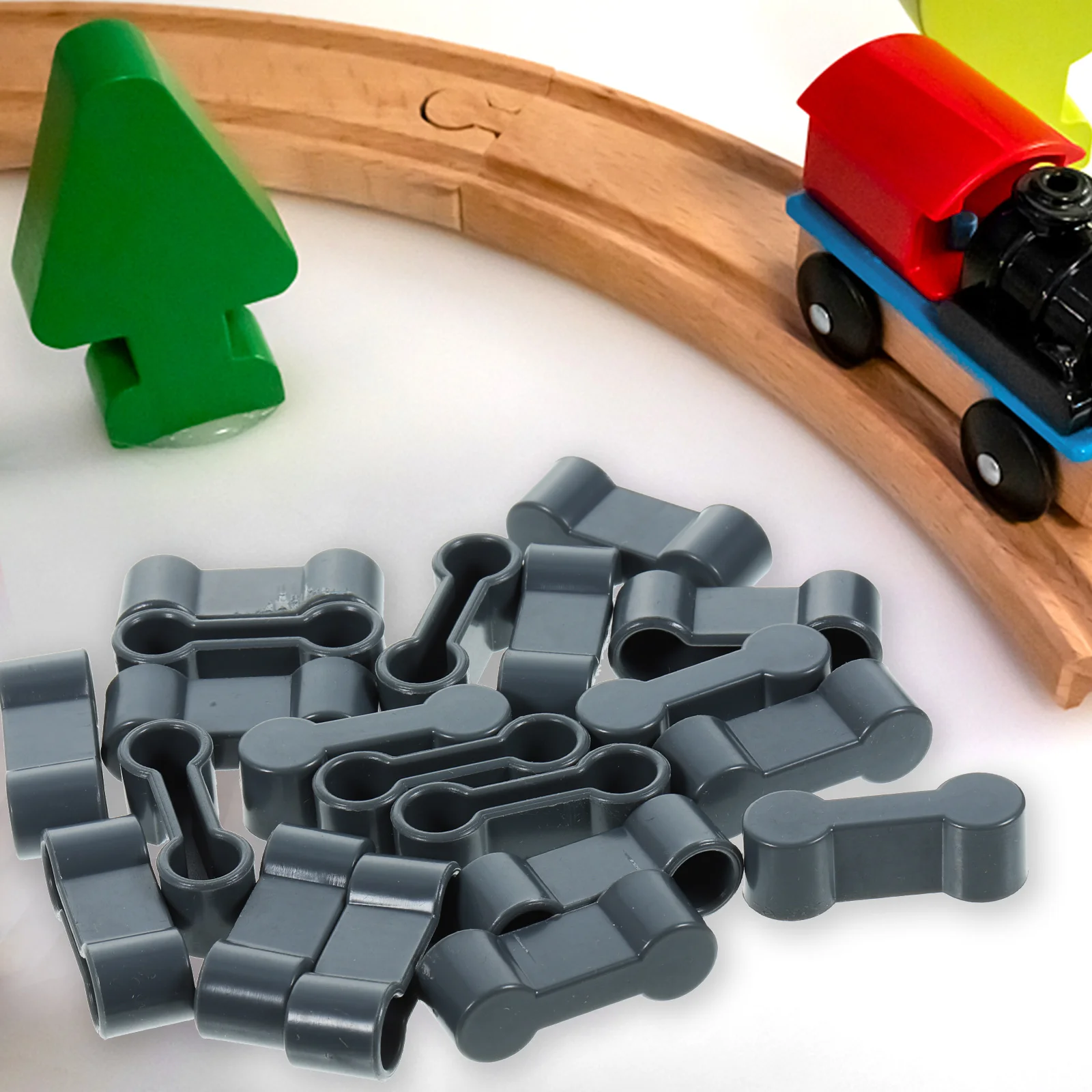 20 piezas de juguete para niños, vía de tren, hebilla de ferrocarril para juegos, modelo DIY de plástico gris