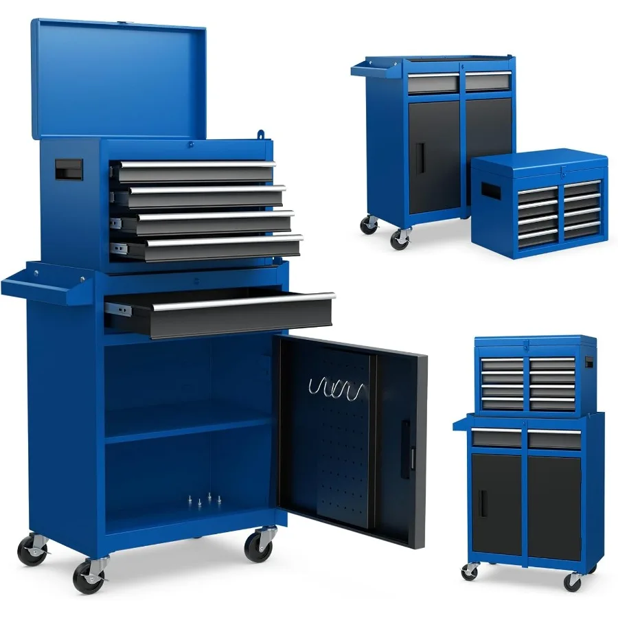 

Heavy Duty Rolling Tool Chest with 5 Lockable and Removable Drawers for Garage and Workshop Storage Solutions - Durable Blue Ca