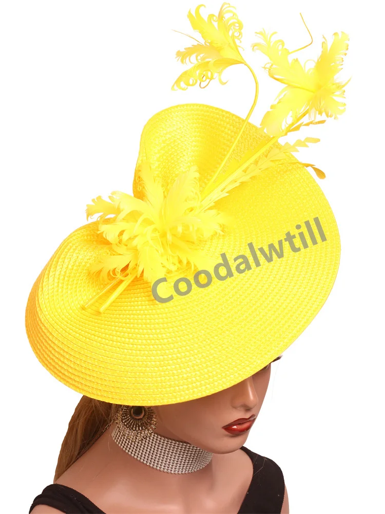 

Cocktail Church Ladies Hair Fascinator Hat Feather Flower Hair Accessories Bride Women Chic Royal Ascot Headwear Pillbox Hats