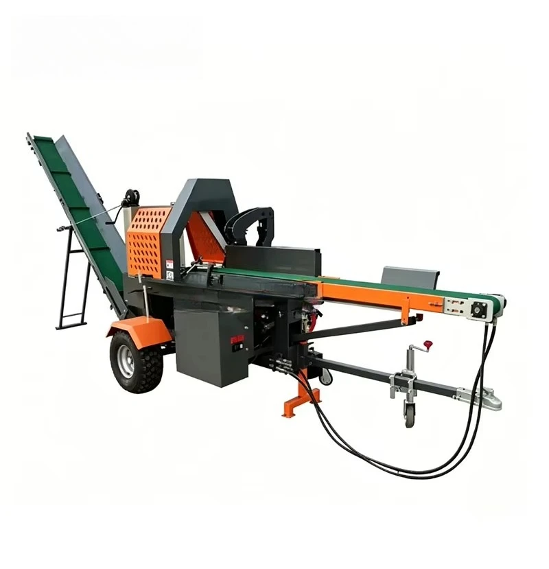 Pro Multifunctional 40T Hydraulic Firewood Processor Trailer Mounted Log Splitter with Conveyor Belt for Commercial Wood