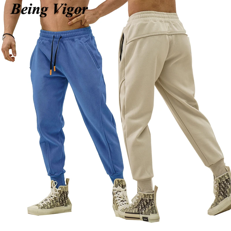 

Being Vigor Zipper Pocket Men's Sweat Pants Cotton Joggers Sport Trekking Pants SolidCargo Pants Long Trousers pantalones hombre