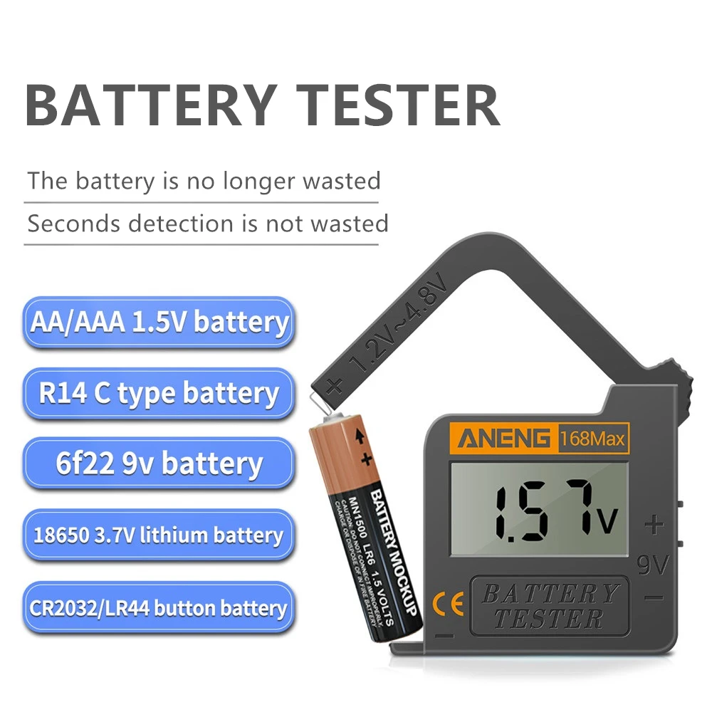 168Max Digital Lithium Battery Capacity Tester Universal Test Checkered Load Analyzer Display Check AAA AA Button Cell Testers