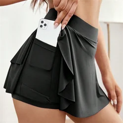 Pocket Quick Dry Sports Skirt Gym Dancing Tennis Skirts for Women Workout Cycling Fitness Shorts High Waist Running Skort