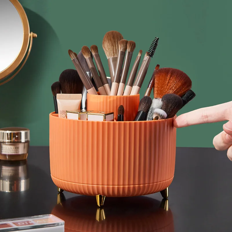 

Round Desktop Pen Holder Orange Makeup Brush Holder 360 Degree Rotating Desktop Pencil Pen Holder Desk Organizer Office Supplies