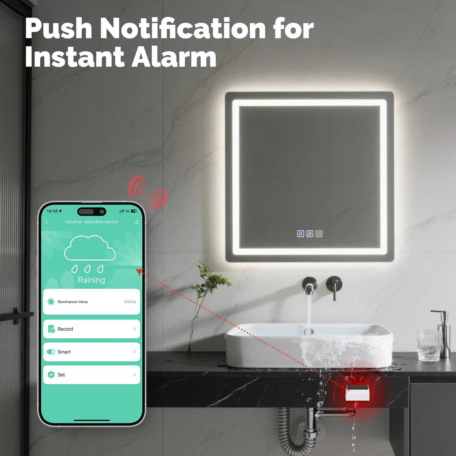 MOES Tuya ZigBee Smart Rain Detection Sensor Water Flood Leakage Detector Wireless Outdoor Use Battery Powered  IPX4 Waterproof