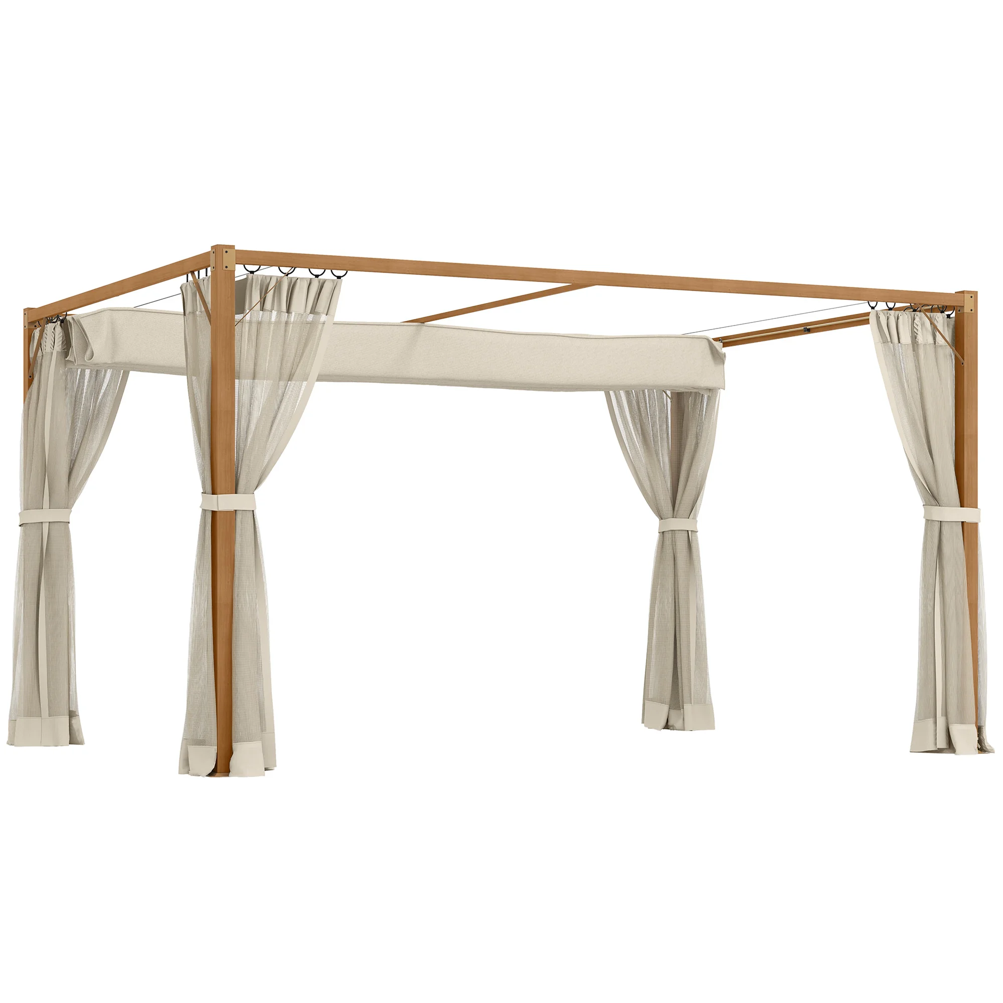 Pérgola de Jardín 4x3 m con Techo Retráctil, Mosquiteras Laterales de Malla y Marco de Aluminio para Terraza Natural - Pé