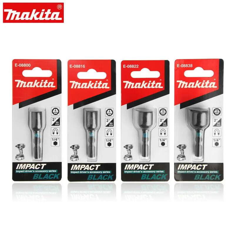 Makita Impact Magnetic Sleeve Bit Set Socket 6mm/8mm/10mm/13mm Hexagon Shank Extension Quick Change Bit Holder Black Series