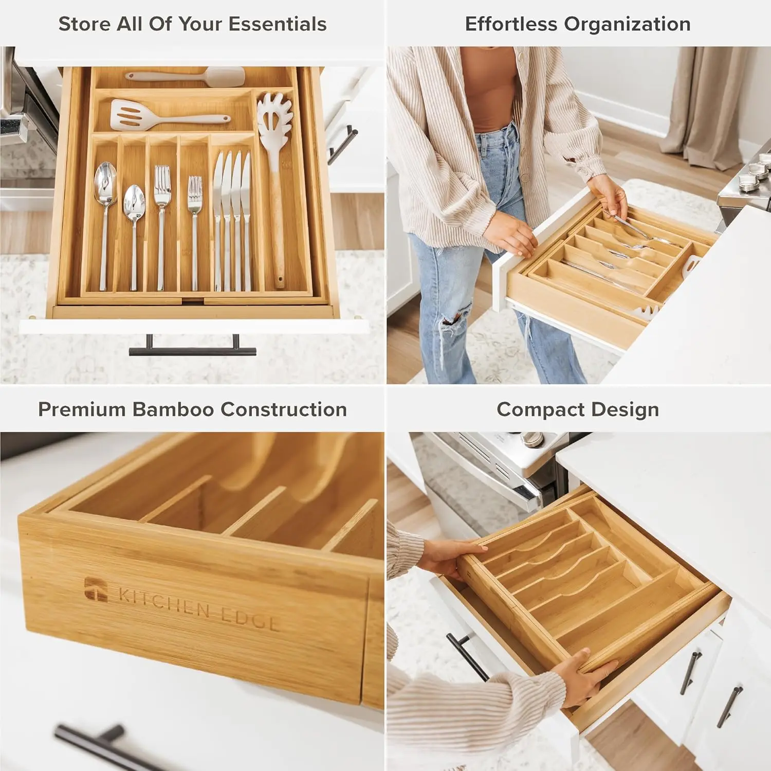 Premium Silverware, Flatware and Utensil Organizer for Kitchen Drawers, Expandable from 14 to 25 Inches Wide, 10 Compartments