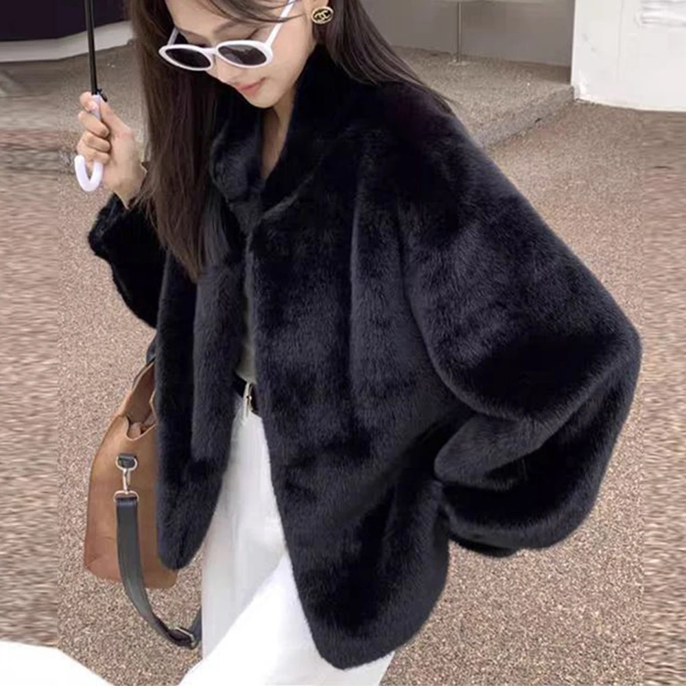 Imitation mink warm furry stand-up collar furry jacket women's young Rex Rabbit short 2025 winter environmentally friendly fur