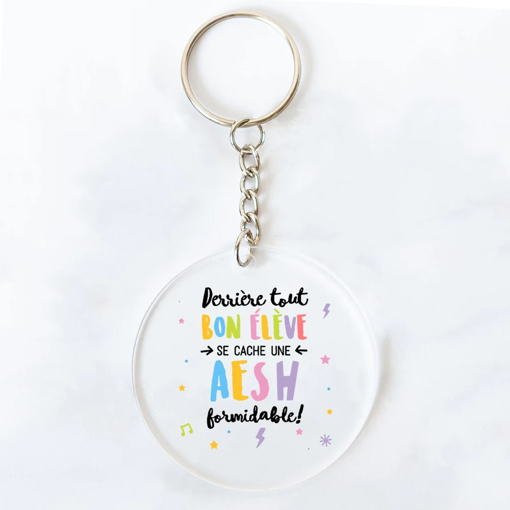 Porte-clés en acrylique avec impression française, porte-clés cadeau pour la journée des enseignants, meilleurs cadeaux de remise des diplômes,