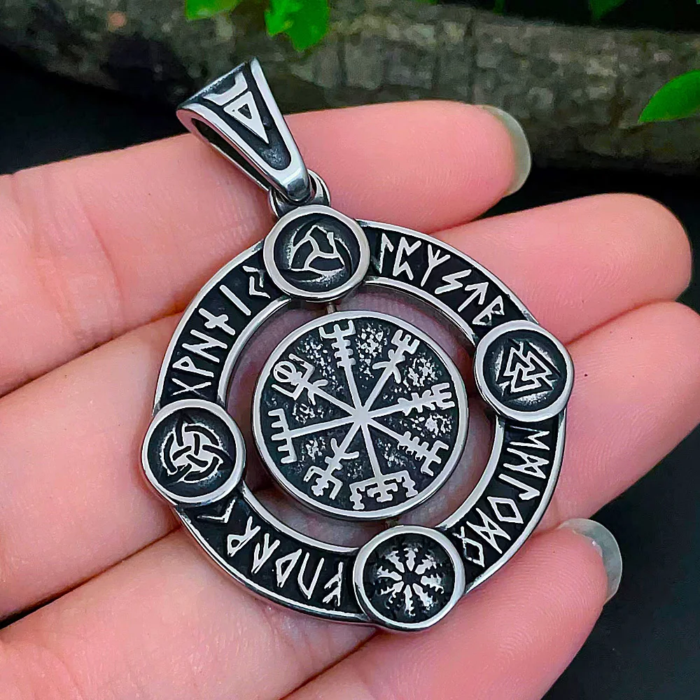 

Nordic Viking Vegvisir Necklace Men Stainless Steel Vintage Scandinavian Trinity Viking Compass Pendant Necklace Amulet Jewelry