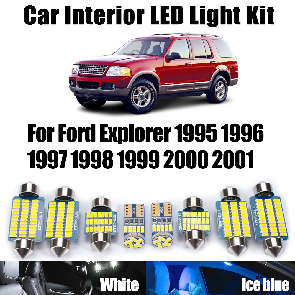 11Pcs LED Interior Map Dome Trunk Light Kit Car Accessories Reading Bulbs Canbus For Ford Explorer 1995-1997 1998 1999 2000 2001