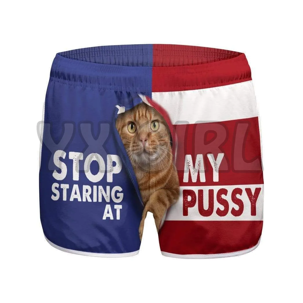 BRITISH SHORTHAIR CAT STOP STARING AT MY PUSSY CUSTOM 3D All Over Printed Shorts Quick Drying Beach Shorts Beach Swim Trunks