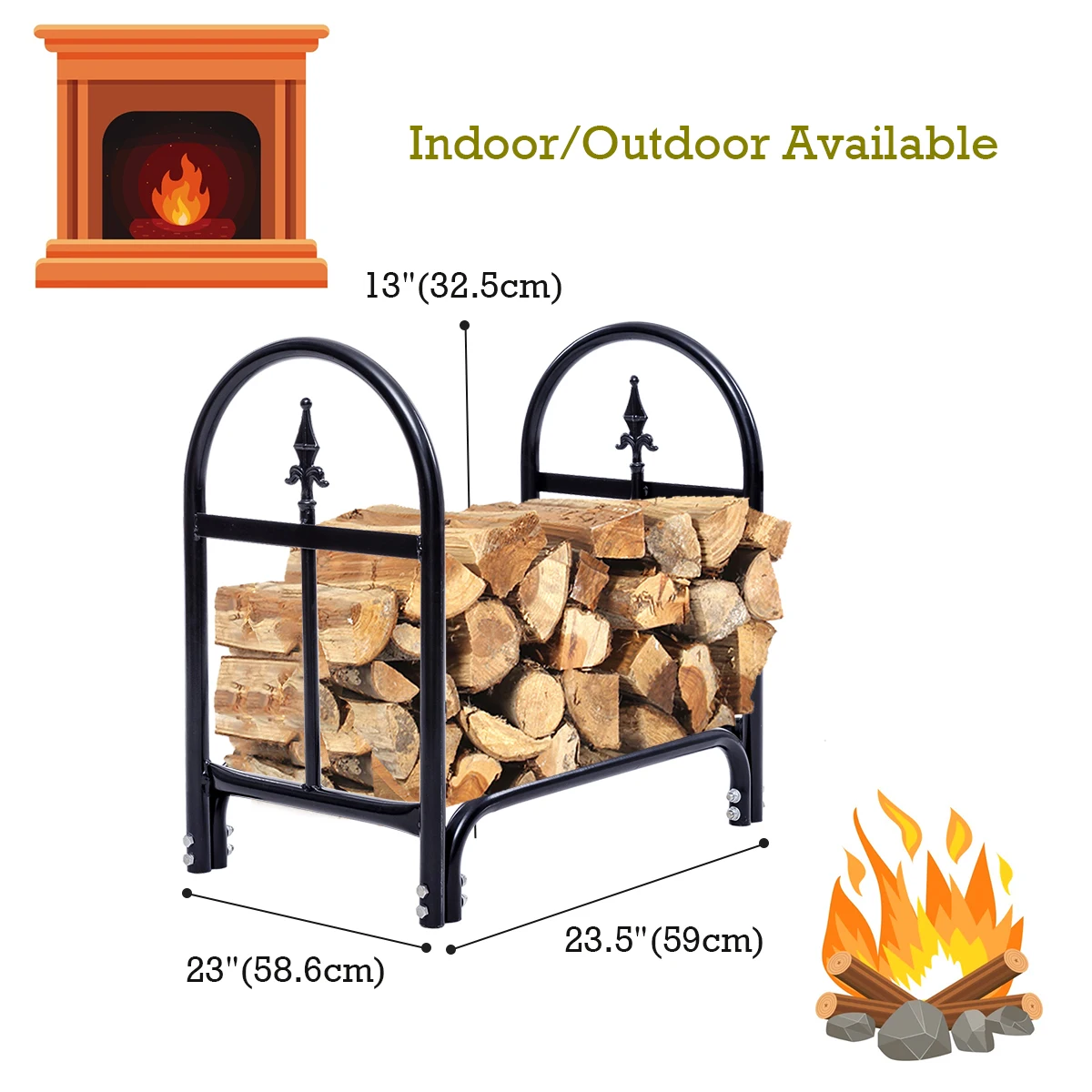 Costway 2 Feet Outdoor Heavy Duty Steel Firewood Log Rack Wood Storage Holder Black