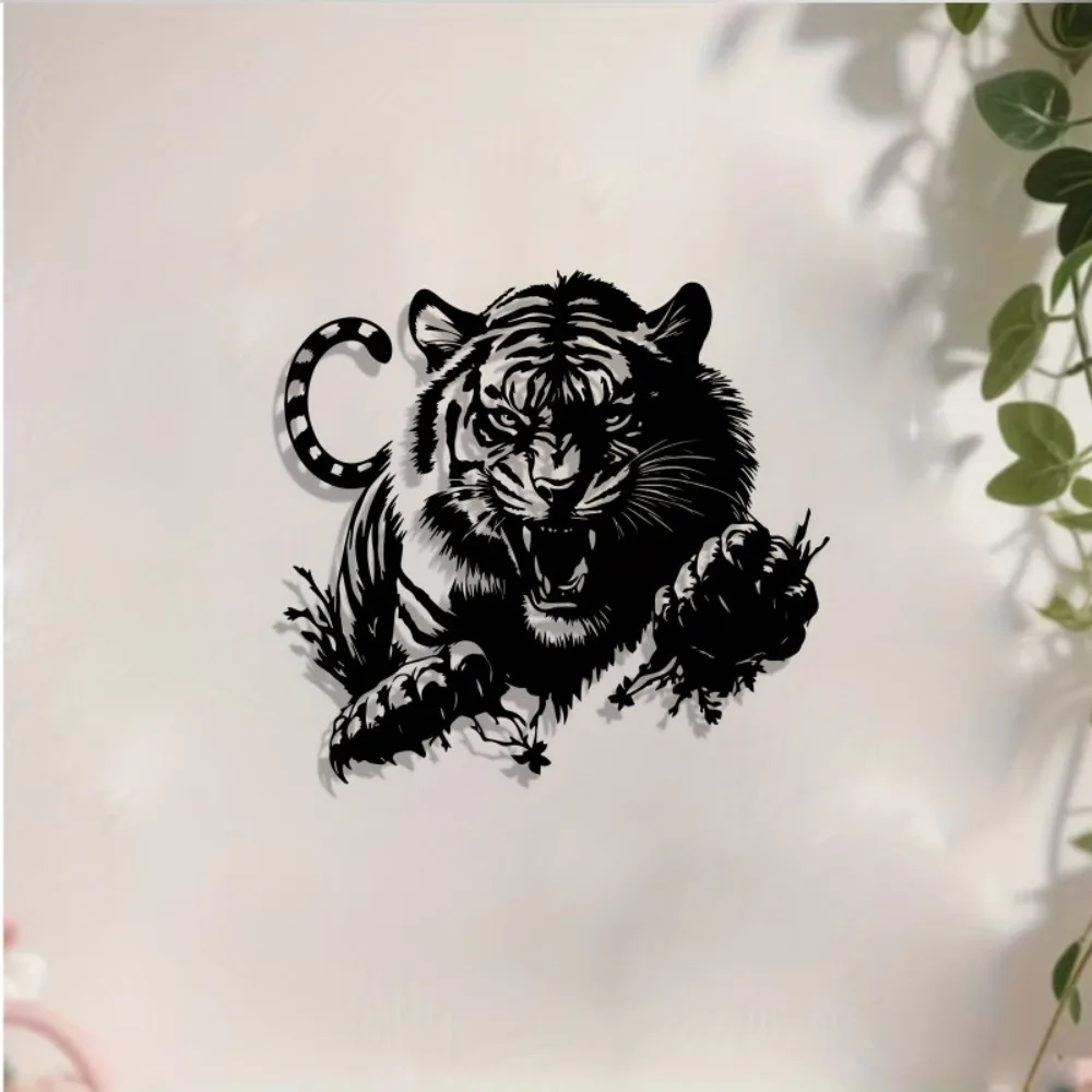 Animal Tiger Metal Wall Art Mural Silhouette Sculpture Rustproof Wall Decor for Garden Fence Living Room Christmas New Year Gift