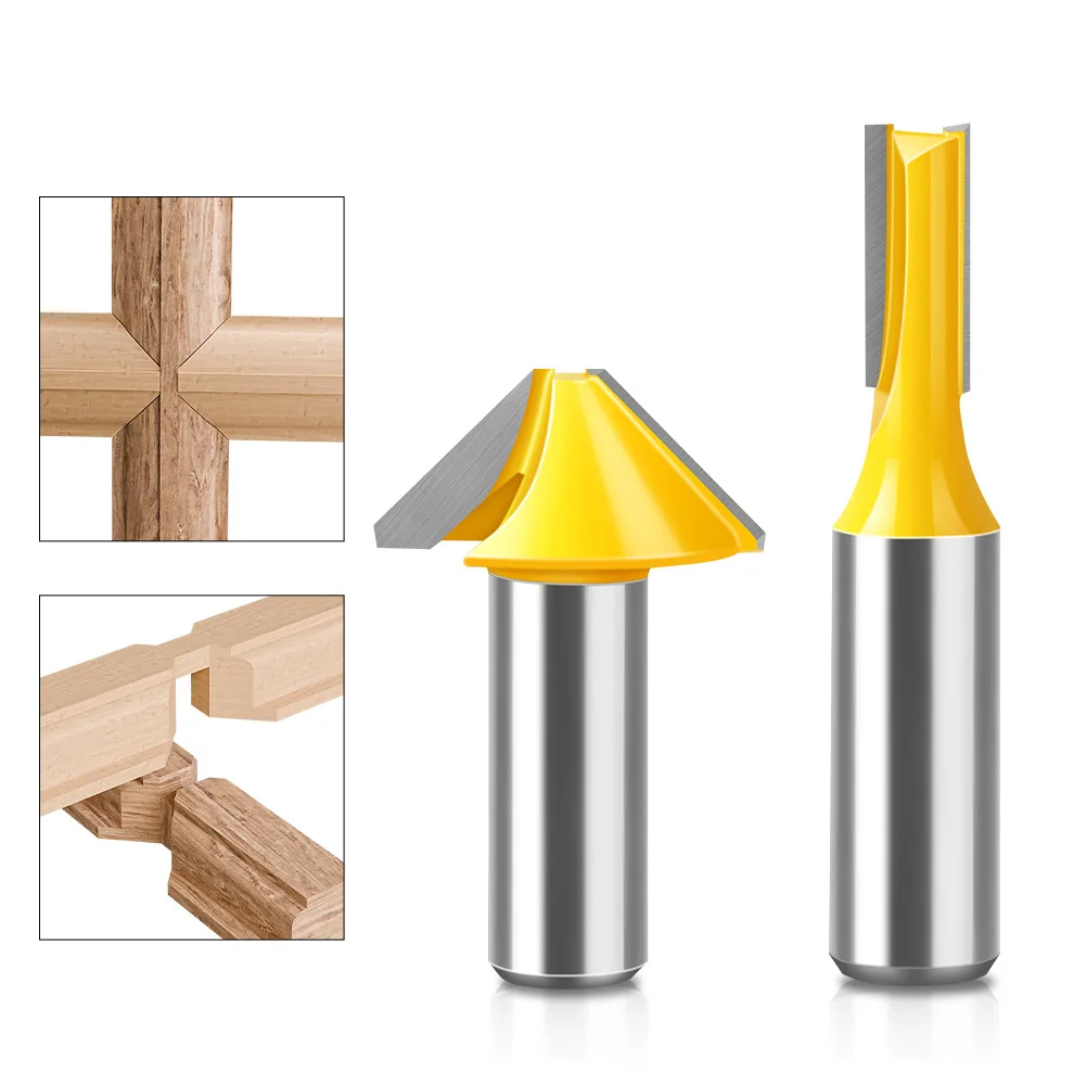 

Набор фрез для столярных работ из 2 предметов, хвостовик 1/2 дюйма, фреза с V-образным пазом и плоским дном для дверей и панелей, деревообрабатывающий фрезерный инструмент