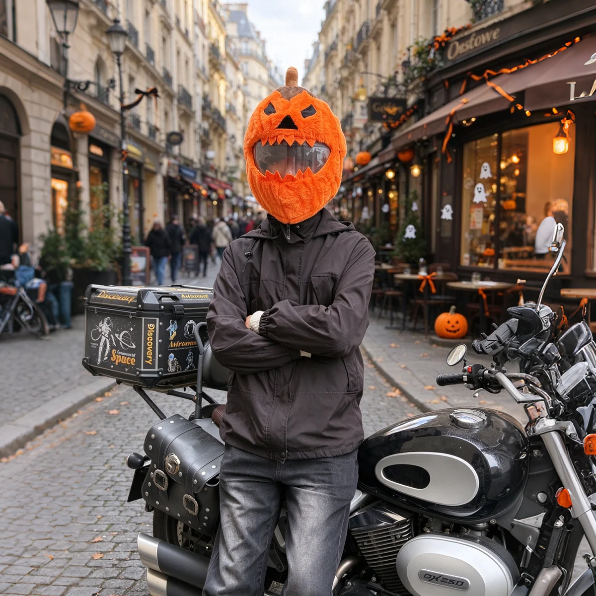 Halloween Pumpkin Motorcycle Helmet Cover, Plush Cartoon Full Face Helmet Decoration for Fun Rides, Costume Party Photo Props
