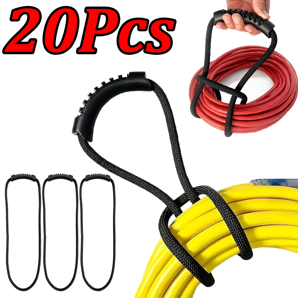 1-20Pcs Extension Cord Storage Straps Black with Handle Cable Ties Hose Storage Accessory Vacuum Hose Holder Hose Organizer