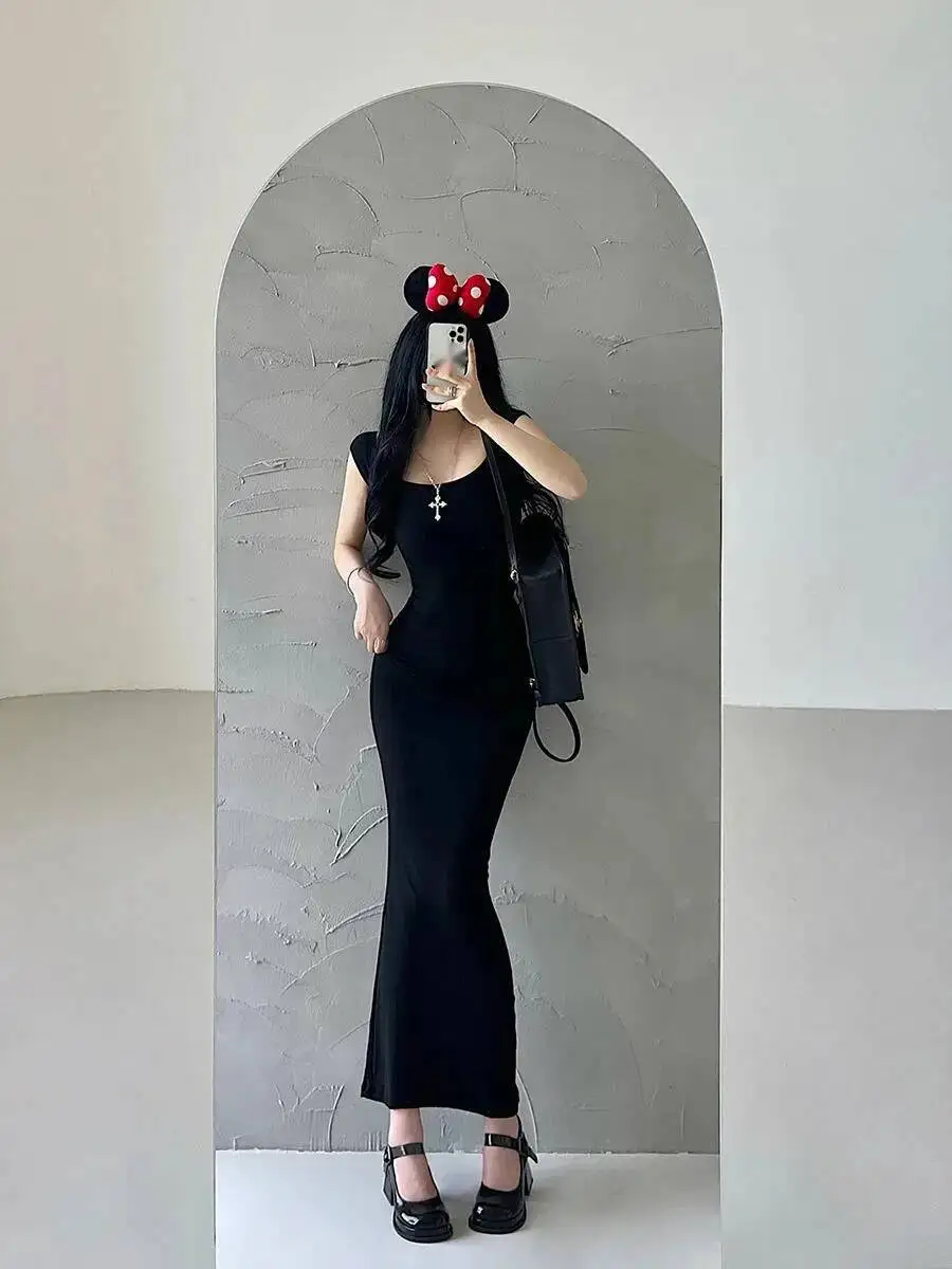 Sexy fuera del hombro ajustado adelgazante cintura abrigo vestido de cadera elegante vestido largo dulce bata 2024 nuevo dulce mujeres coreanas Tops W7QV